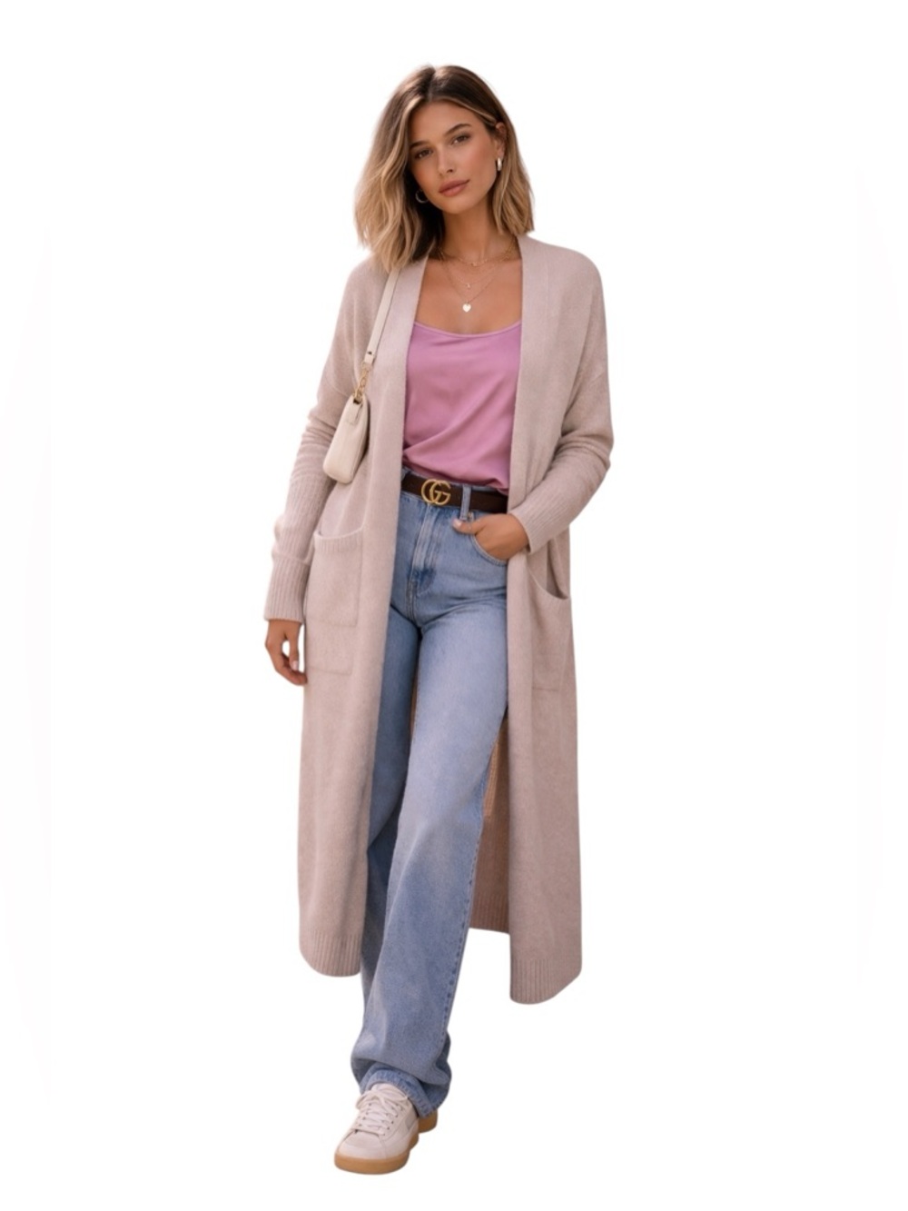 ZARA Longline Alpaca‎ Blend Open Cardigan Soft Blush Pink Cozy Oversized M